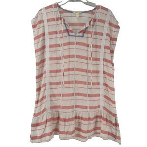 Matilda Jane Tunic Size S Red White Striped Sleeveless Ruffle V Neck Nautical